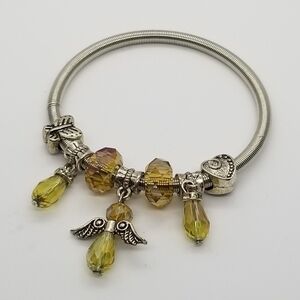 silver bead stretch charm bracelet